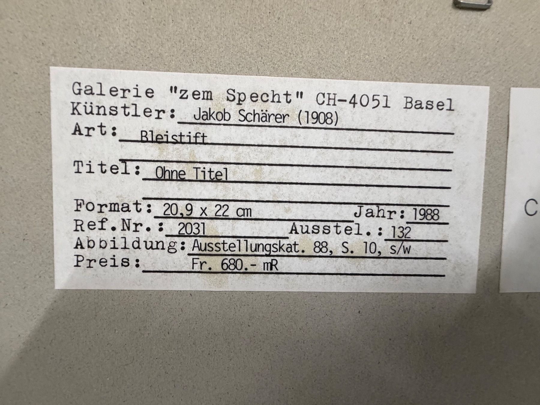 Gemälde: Jakob Schärer (1908) Art: Bleistift – Gebraucht aus Basel von PAUL_ART 7