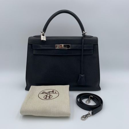 Hermès Kelly Sellier 32 – Glattleder in Schwarz-Grau