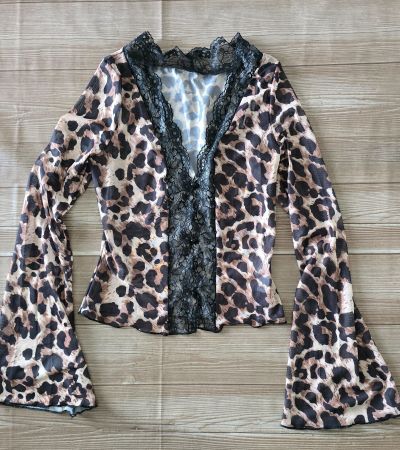 🆕️ Mesh-Top im Leo-Look - S - mit Trompetenärmeln 4️⃣