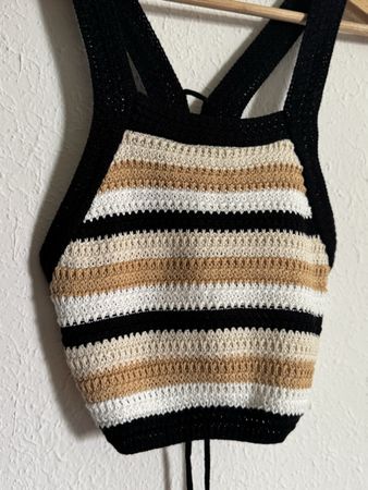 Stripped Crochet Crop Top, Black, Cream, Beige, New!
