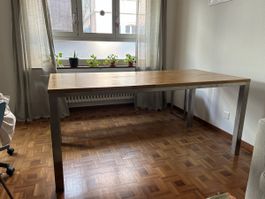 Esstisch + zwei Bänke Eiche Massivholz mit Metallbeinen