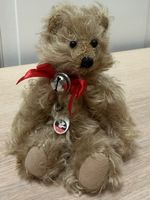 Mutzli Teddybär hellbraun mit roter Schleife 13 cm neu