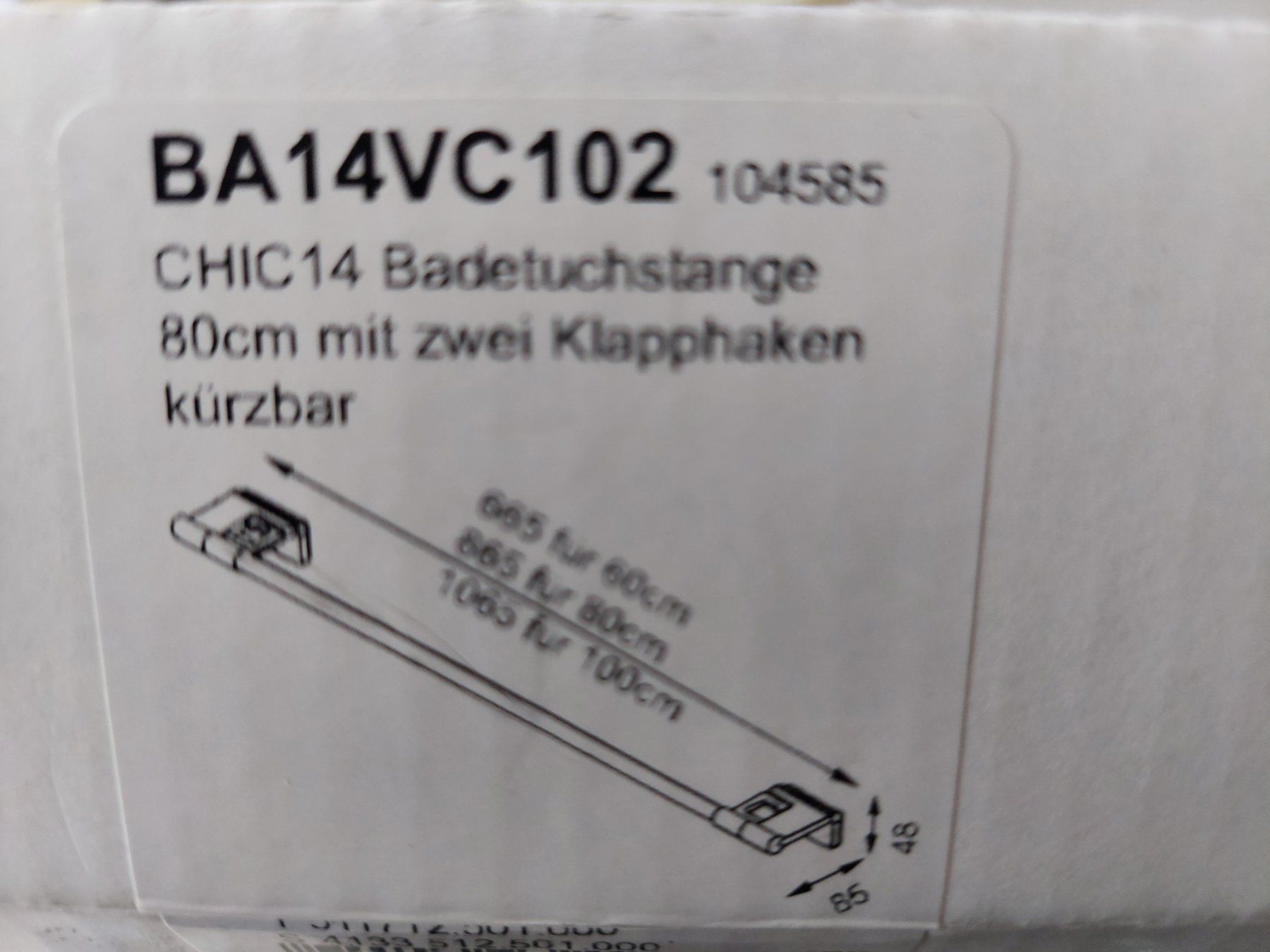 Portasciugamani: Bodenschatz BA14VC102 Badetuchstange 80cm – Nuovo e nell'imballaggio originale da Tegerfelden venduto da Spick67 2