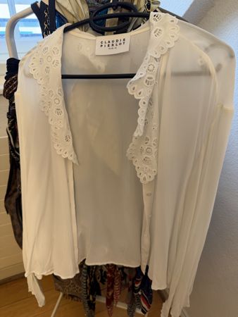Claudie Pierlot Bluse Ecru mit Stickerei-Kragen - wie neu