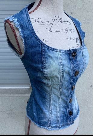 Super gilet débardeur jeans BLUE TATOO lacets au dos t.36