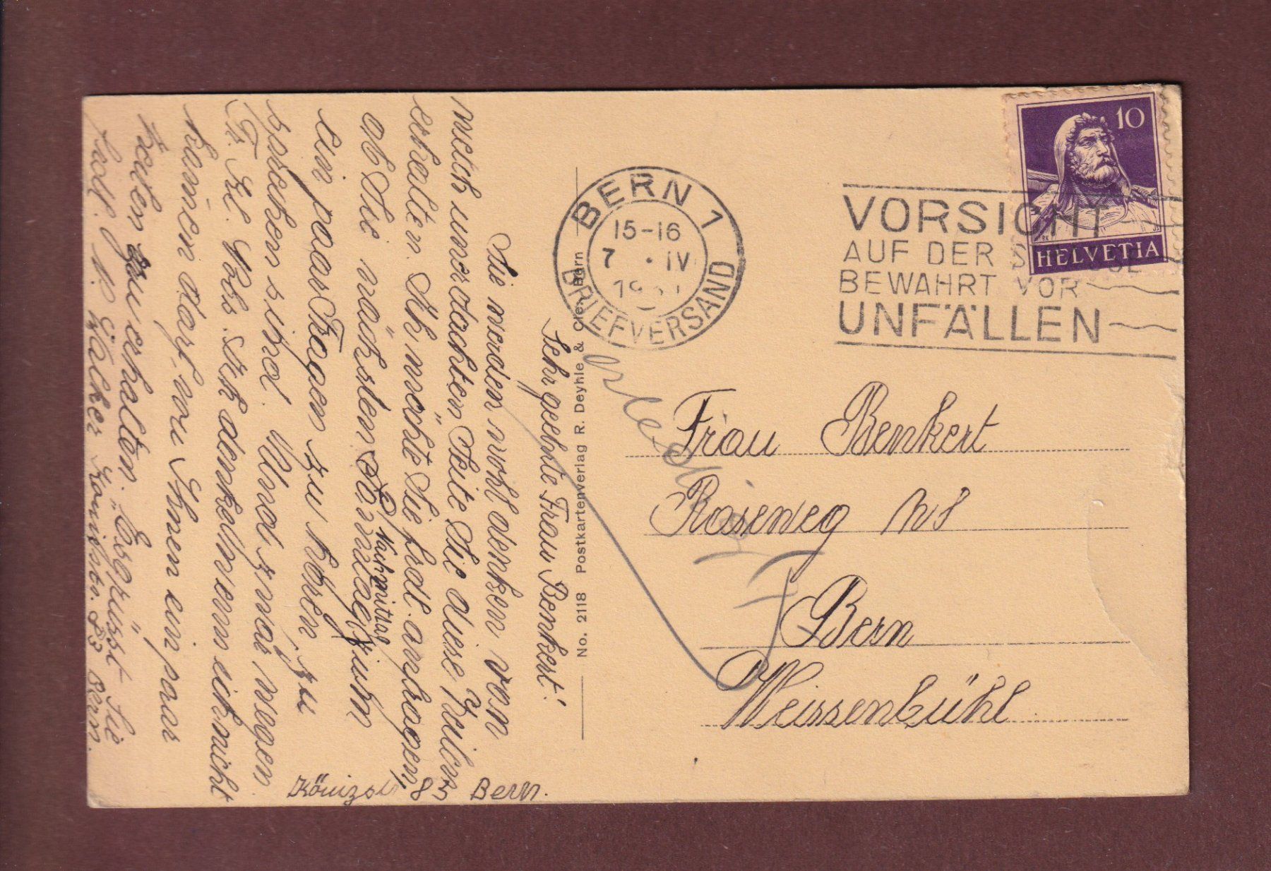 Ansichtskarten: BERN - Friedenskirche - 1931 – Gebraucht aus Pully von nicecards-shop 1