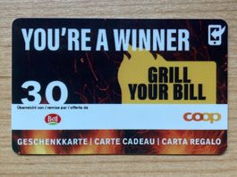 Coop Bell You’re a Winner Grill Your Bill leer Geschenkkarte