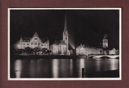 ZÜRICH bei Nacht - Fraumünster - St. Peterkirche - 1932