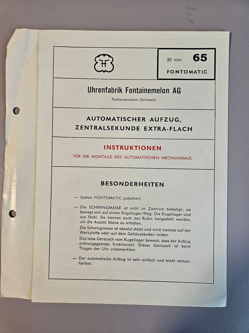 Documenti: Fontainemelon SA - Montage-Instruktion - Instruction – Usato da Langendorf venduto da Bruenu 2