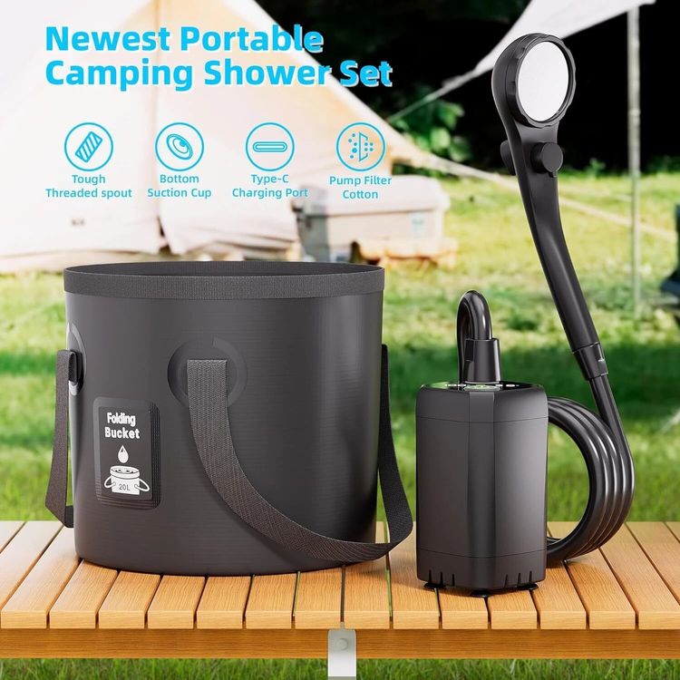 Camping Dusche Mit Handpumpe – Mobile Outdoor-Dusche Für Warmwasser – 5L/8L – Ideal Für Garten, Haustier, Autowaschen & Reisen – Leicht & Kompakt