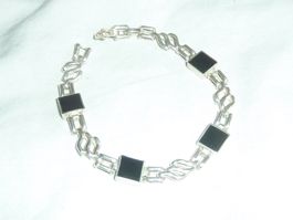 gourmette en onyx et argent unisexe
