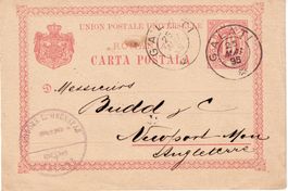 Rumänien 1895, Postkarte ab Galati nach Newsport /GB