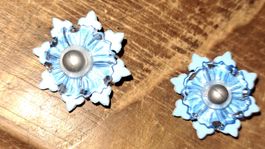 Ohrclips blau Blumen Kunststoff Moosgummi