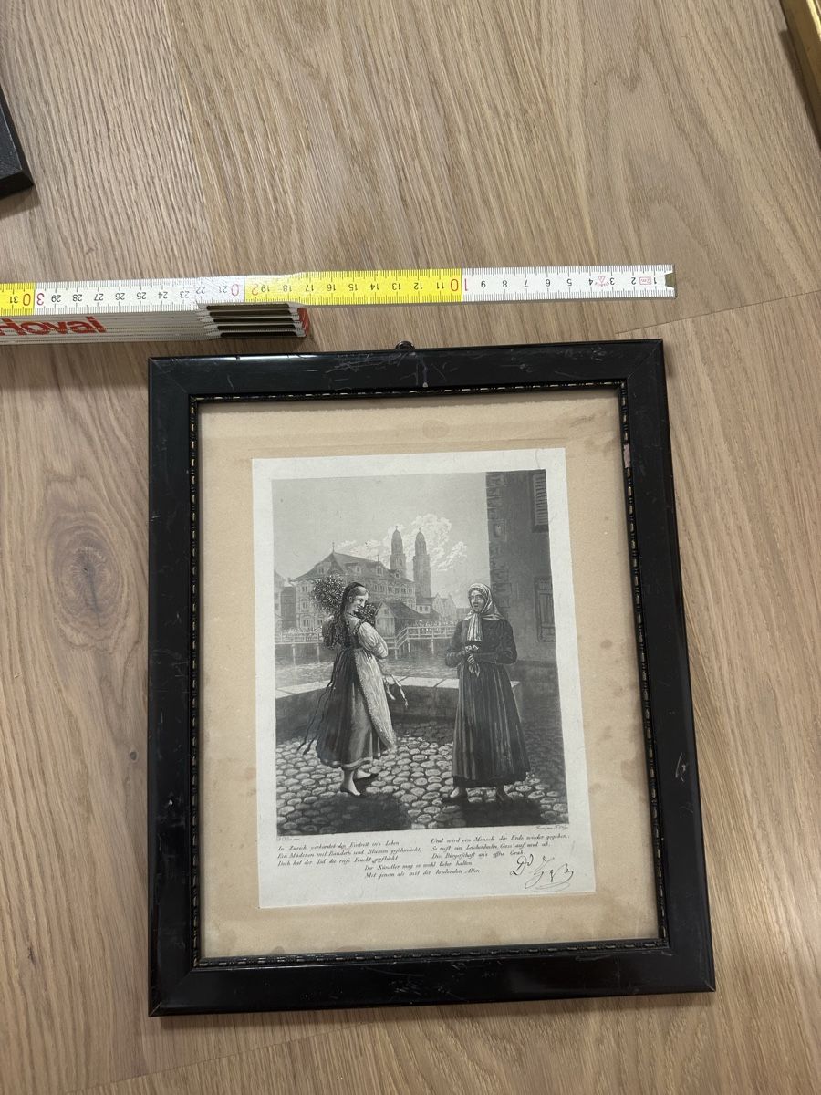 Foto & Immagini: Bilderrahmen mit Stich "Mädchen und Nonne" datiert 1873 – Usato da Zürich venduto da Gazo_11