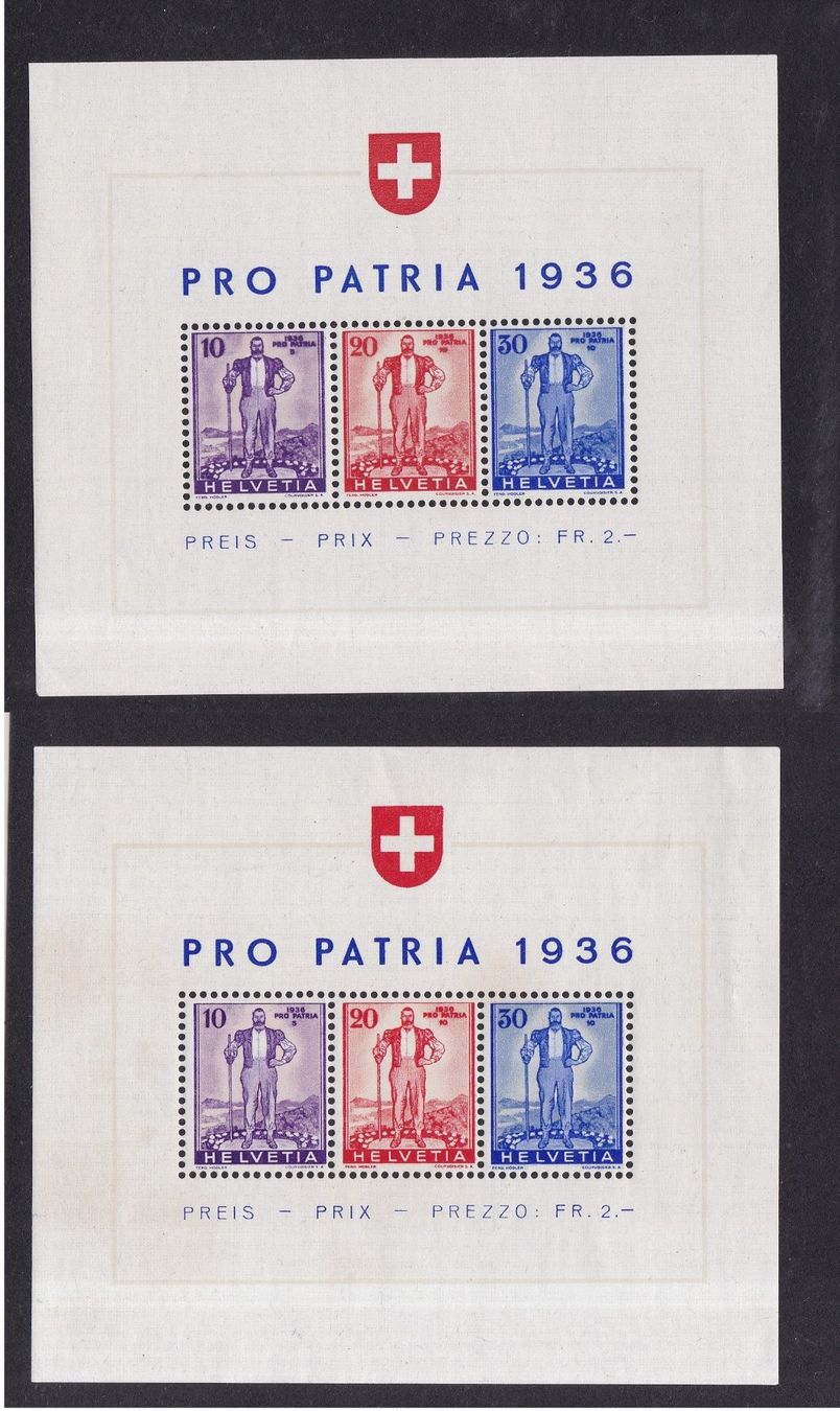 Tutti i francobolli: 2 Stk. Pro Patria Blocks 1936 – Usato da Münchwilen AG venduto da Nesar