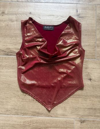 Wasserfall Disco Retro Top Gold rot S bauchfrei spitze Form
