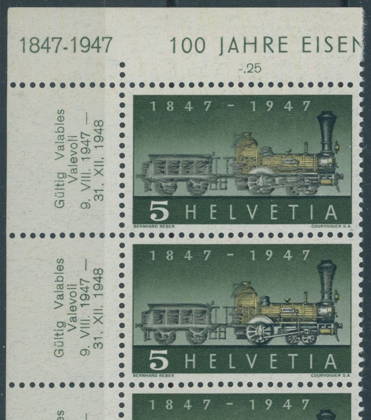 Tutti i francobolli: 1947 - Eisenbahnen - Abart - postfrisch ** – Nuovo (secondo la descrizione) da Schindellegi venduto da leecollect 1
