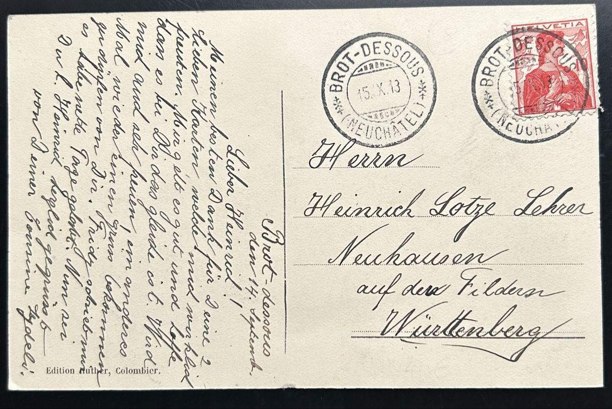 Ansichtskarten: AK Brot Dessous 1913 – Gebraucht aus Horw von Tellbub 1