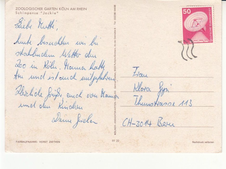 Cartes postales: Köln Zoo, Jackie, ca. 1970 – D'occasion à Bürglen TG par StampGraf 1