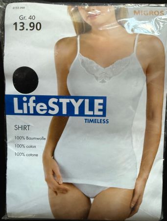 Spaghettiträgerhemd LifeStyle Timeless schwarz, mit Spitze