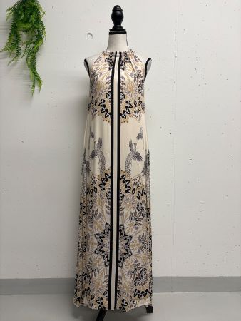 Hale Bob Maxikleid Sommerkleid XS beige schwarz Neckholder
