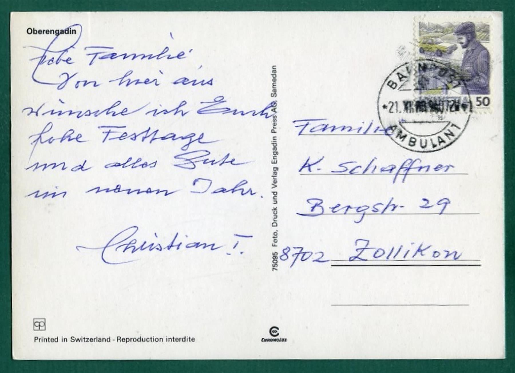 Cartoline postali: Oberengadin, 1983, 6 Ansichten, gelaufen, Grossformat – Usato da Sargans venduto da Hausi1951 1