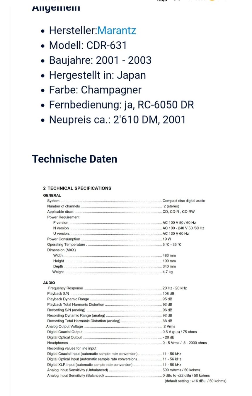 Marantz Registratori: MARANTZ CDR-631 PROFESSIONAL – Nuovo (secondo la descrizione) da Lamboing venduto da Kimnovak13233 3