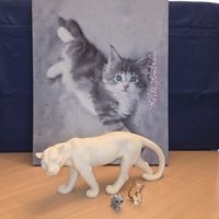Keramik-Raubkatze, Katzenbild & Glass Katze, Set 🐈🐱