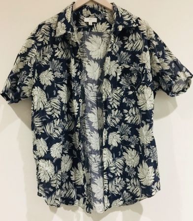 La Redoute Herren Hemd Kurzarm Blumen Muster blau weiss XL