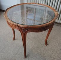 Tischchen mit Glasplatte Holz Intarsie Vintage ca.60cm