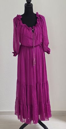 Wunderschöne Sommerkleid lang, Gr. 42, pink, Viskose/Seide