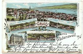 LITHO Gruss aus WÄDENSWIL Bürgli Hotel, Tuchfabrik, Brauerei