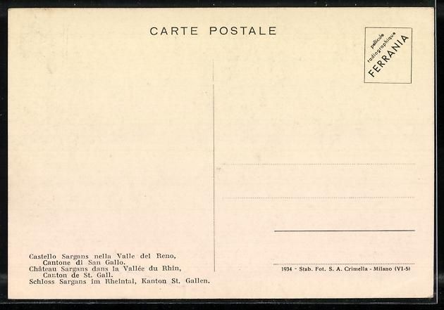 Cartoline postali: AK Sargans, Schloss Sargans im Rheintal – Usato da Berlin venduto da bartko-reher 1