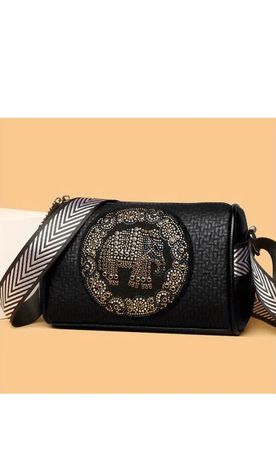 Elegante Schultertasche mit Strass Elefant schwarz