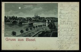 Mondschein-AK Basel, Wettsteinbrücke