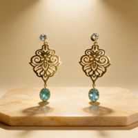 Boucles d'oreilles "Aura" – Filigrane Doré & Aigue-marine