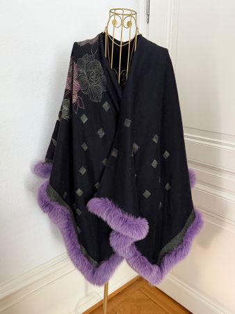 Poncho ETRO Umhang mit Pelzbesatz, Schwarz, Top Zustand!
