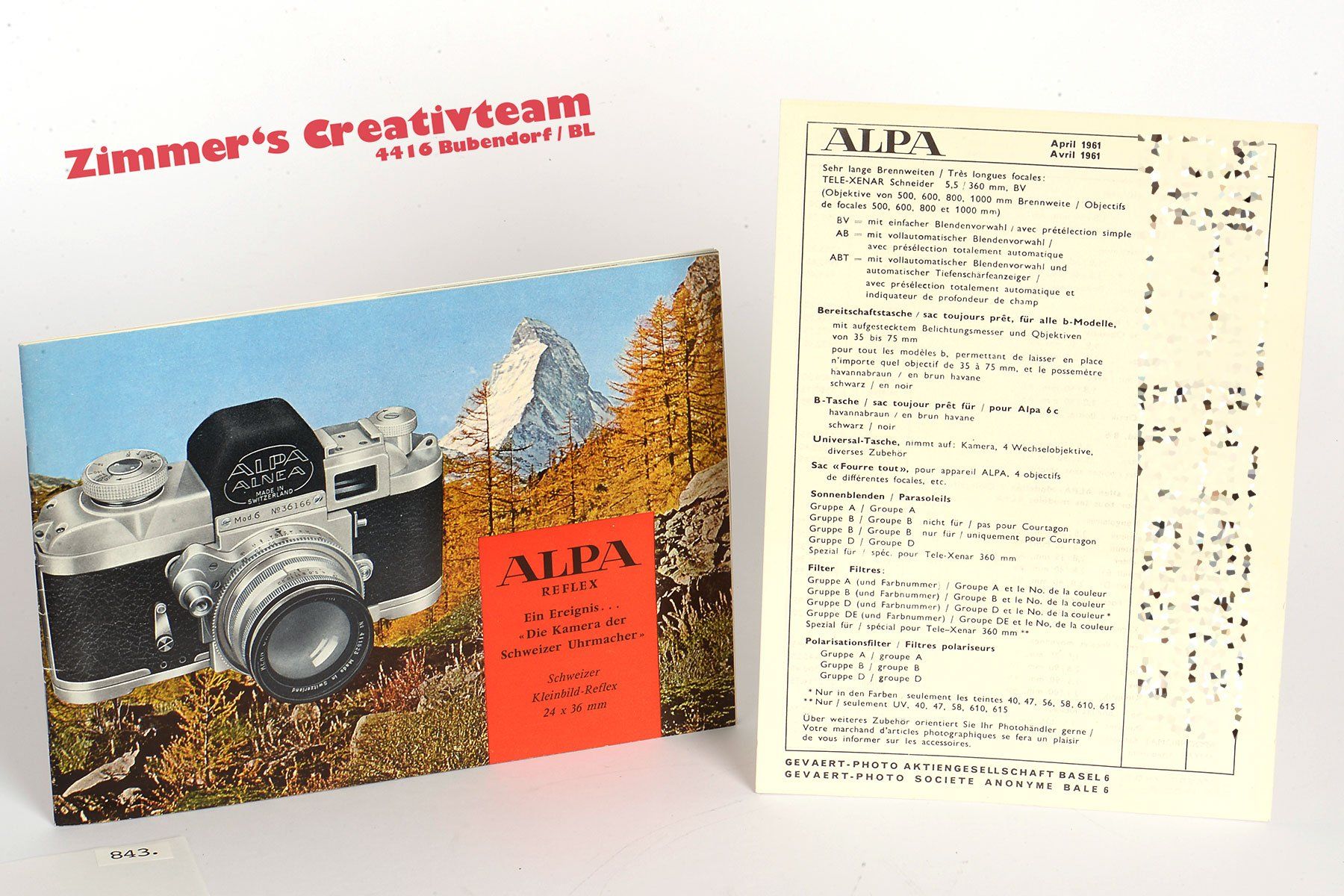 Alpa Kamera: ALPA Camera Prospekt + Preisliste 1961 in sFr. – Gebraucht aus Bubendorf von zimmers_creativteam
