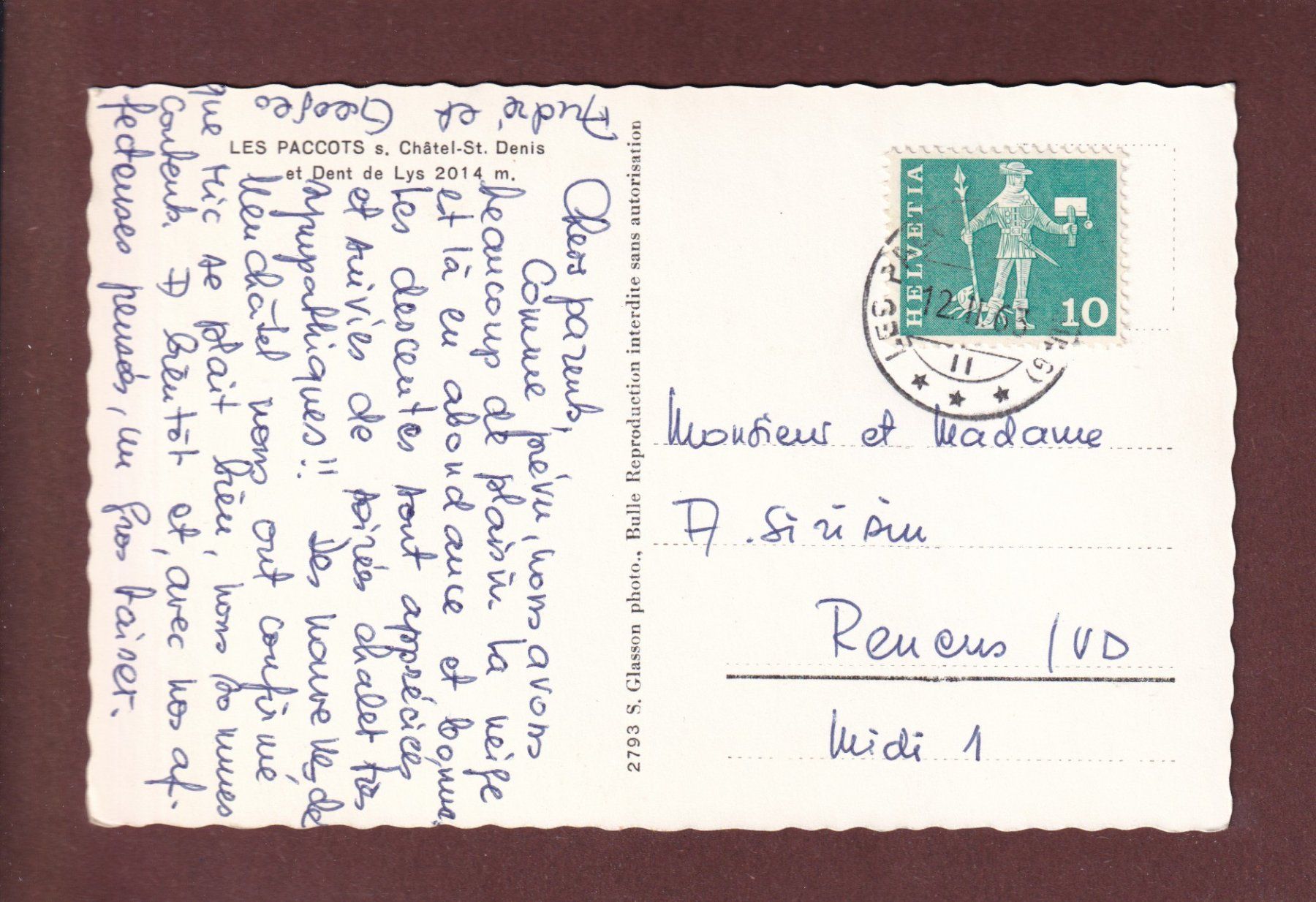 Cartes postales: LES PACCOTS - Dent de Lys - 1963 – D'occasion à Pully par nicecards-shop 1