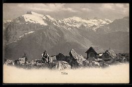 AK Titlis, Berglandschaft mit Hütte und Bergsteiger