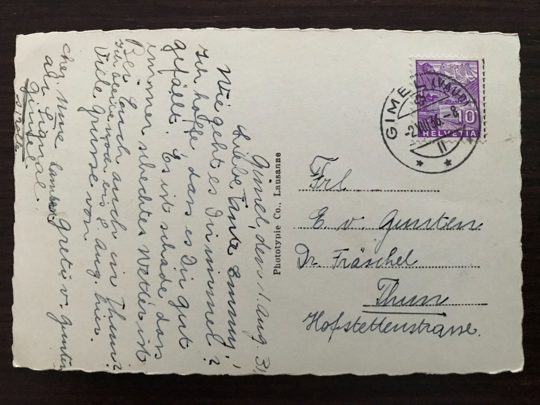 Ansichtskarten: GIMEL l'Eglise, Temple, 1936 – Gebraucht aus Wald ZH von TLILEF 1