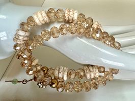 Handgefertigtes Armband-Duo – Howlit & facettiertes Glas