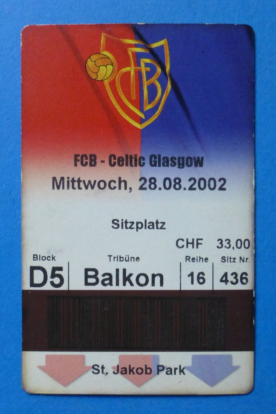 FC Basel Plaketten & Abzeichen: FC Basel vs. Celtic Glasgow 2002 – Original-Ticket & Pin – Gebraucht aus Basel von Falconis 3
