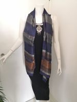 🤩BOHO-CHIC 100% SEIDEN-SCHAL BLAU-SILBER-KUPFER MUSTER NEU