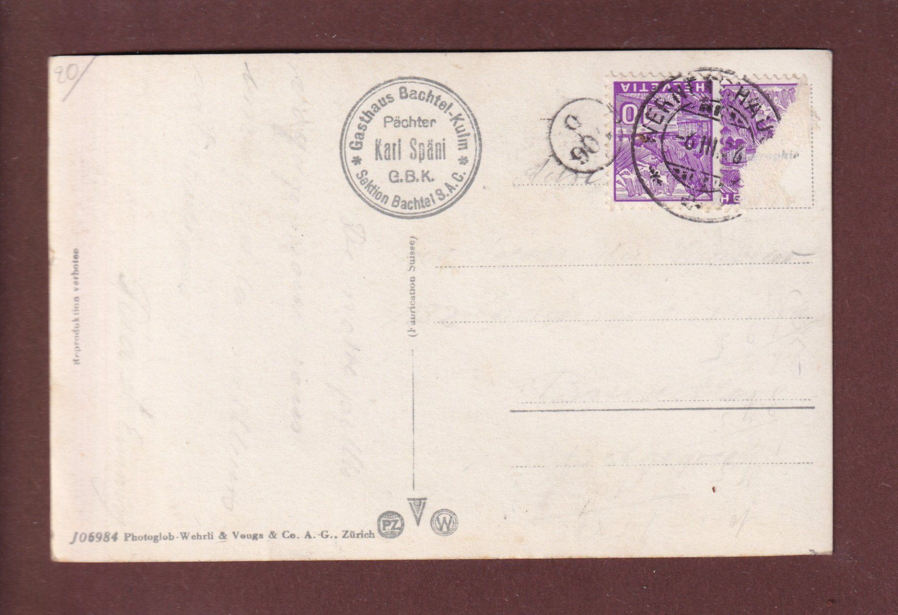 Cartoline postali: Gasthaus BACHTEL-KULM - 1936 – Usato da Pully venduto da nicecards 1