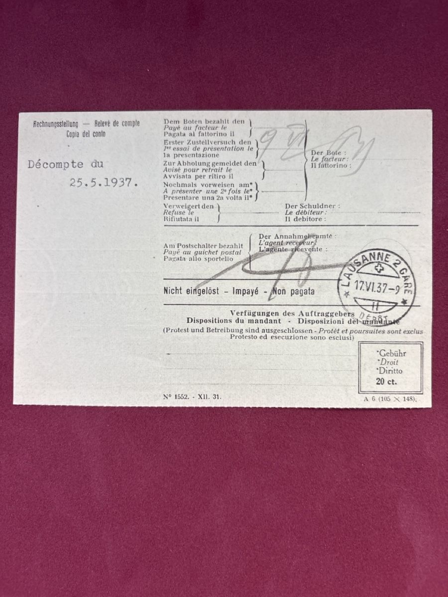 Tutti i francobolli: Document ancien original de banque suisse, 1937, rare – Usato da Carouge GE venduto da irma016 1