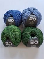 Wollset Lana Grossa Cool Wool vintage blau, hellblau, grün