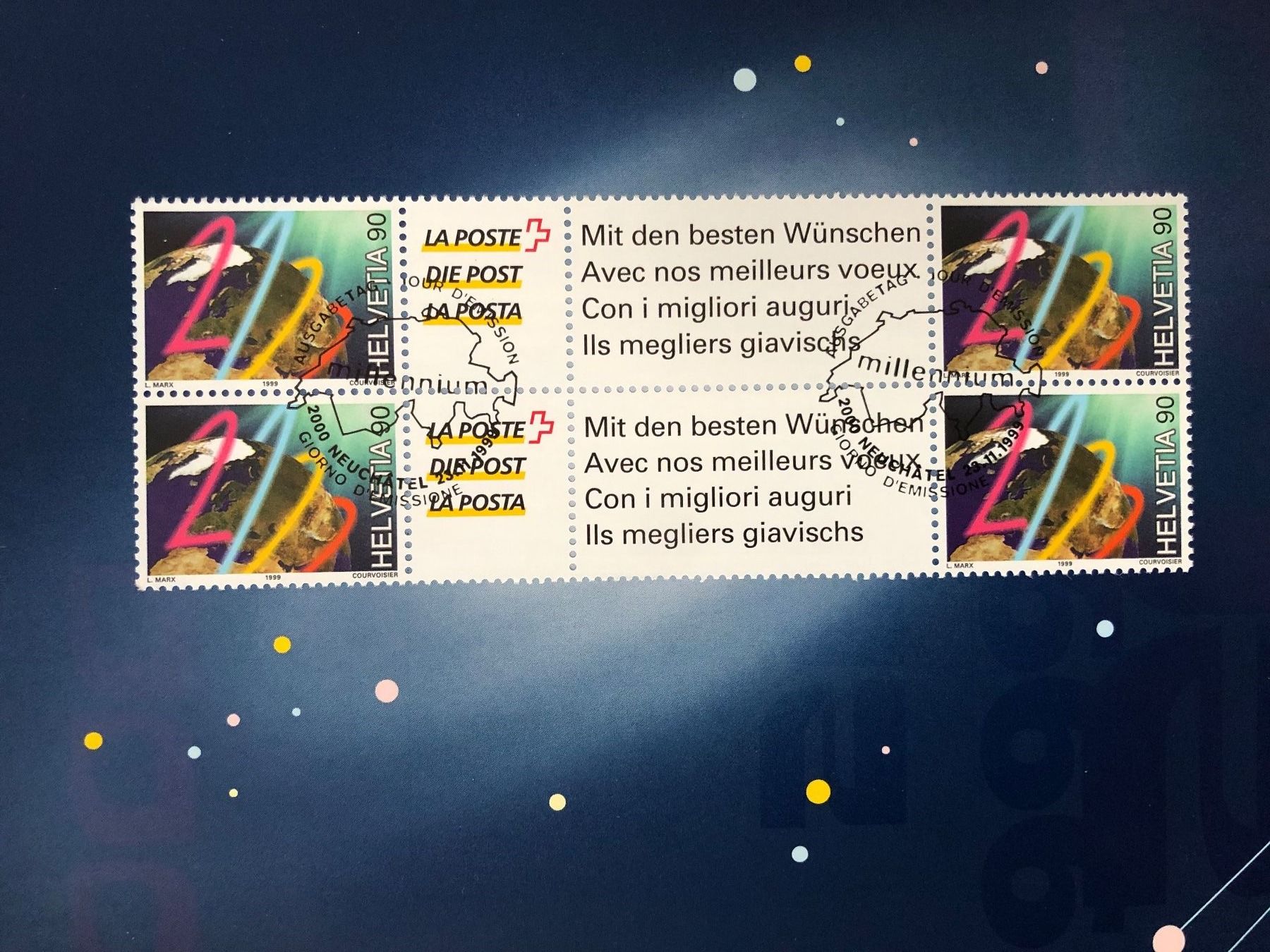 Karten: 3 x Neujahrsmilleniumskarte mit Sondermarke Post 1999° – Gebraucht aus Thalwil von holoarte 2