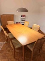 Holz Esstisch mit sechs Stühlen und Servierwagen 70er