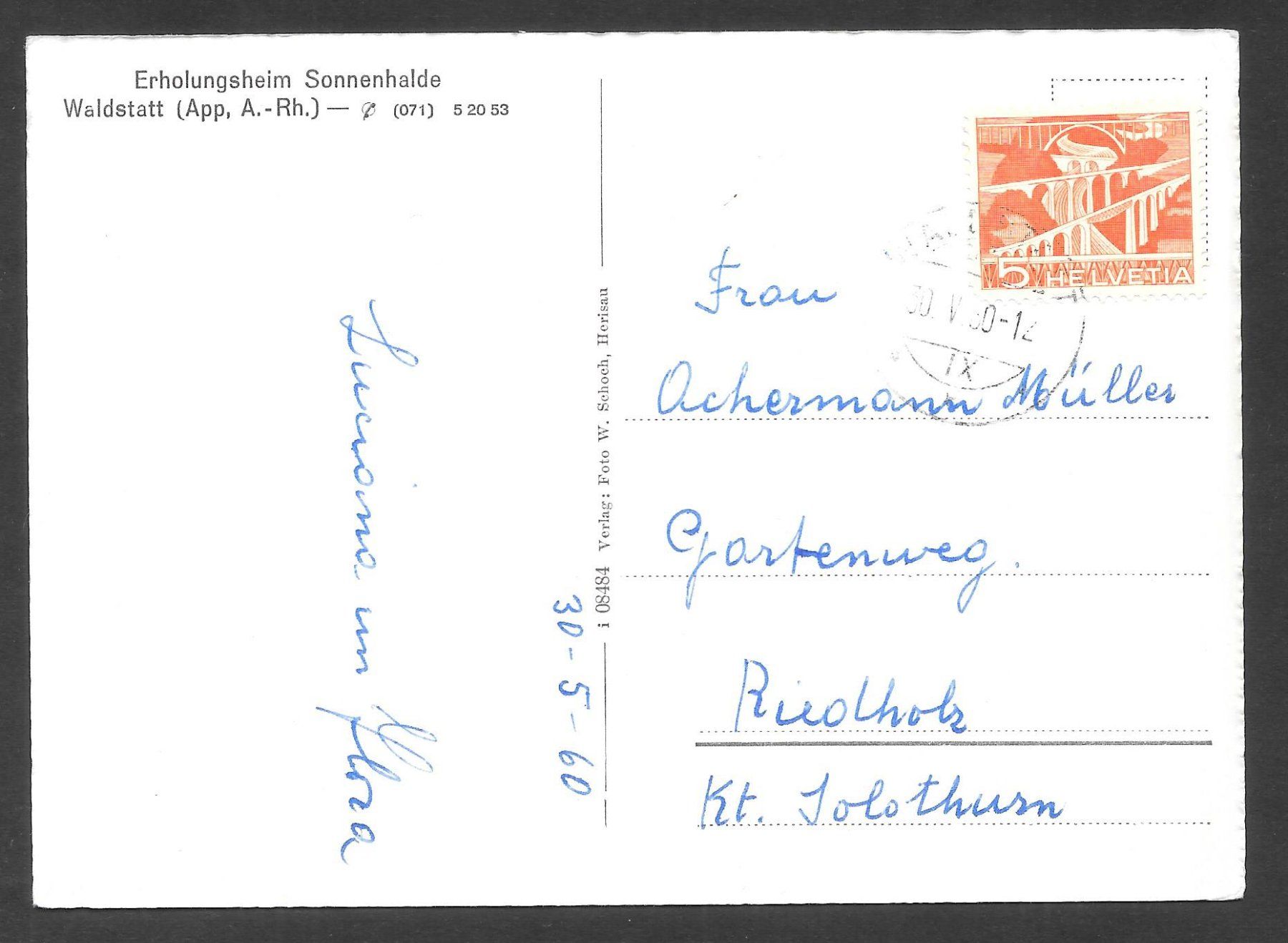 Cartoline postali: Waldstatt Erholungsheim Sonnenhalde – Usato da Olten venduto da clotaldi 1